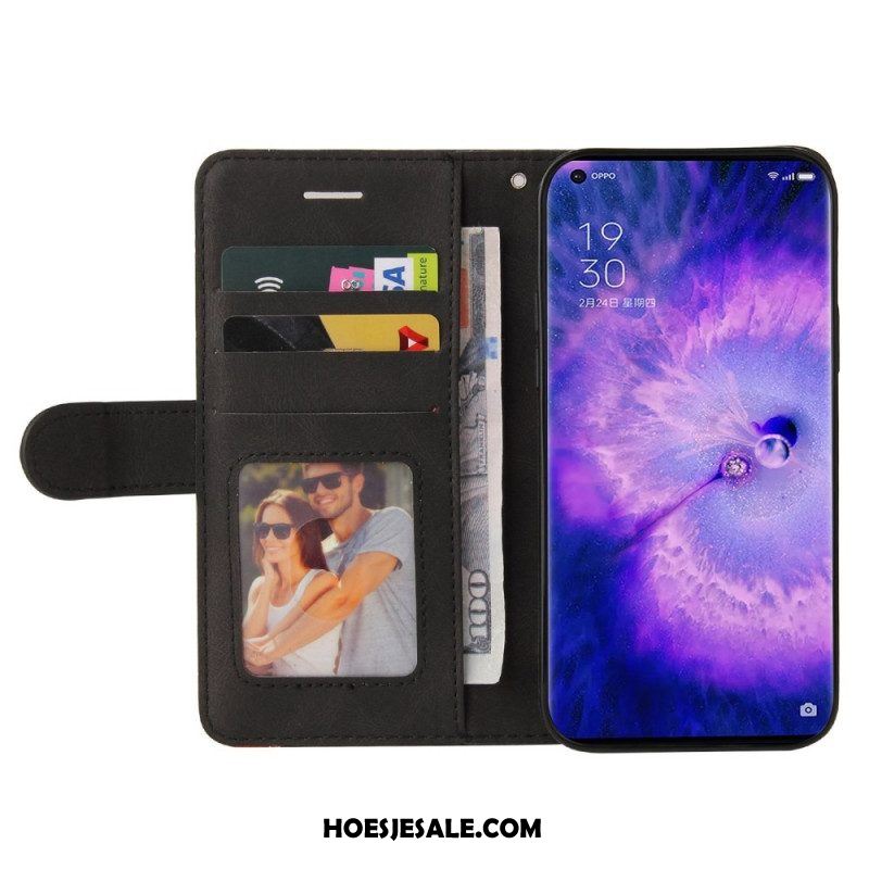 Folio-hoesje voor Oppo Find X5 Pro Met Ketting Tweekleurige Riem