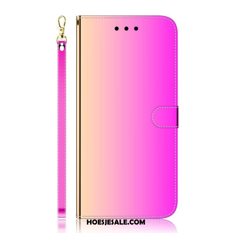 Folio-hoesje voor Oppo Reno 8 Lite Imitatie Spiegelleer Met Riem
