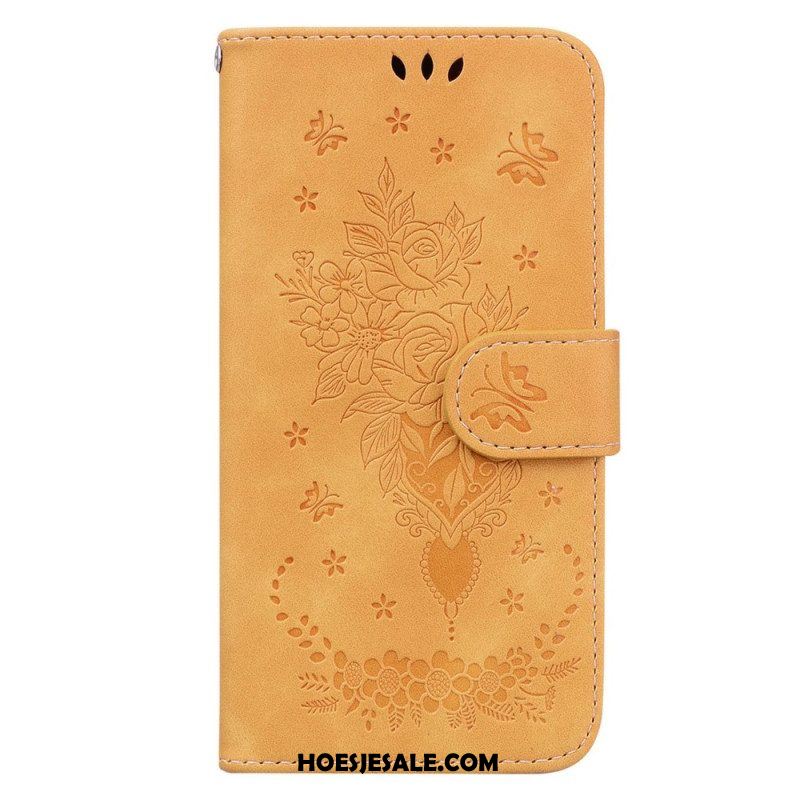 Folio-hoesje voor Oppo Reno 8 Met Ketting Strappy Rozen En Vlinders