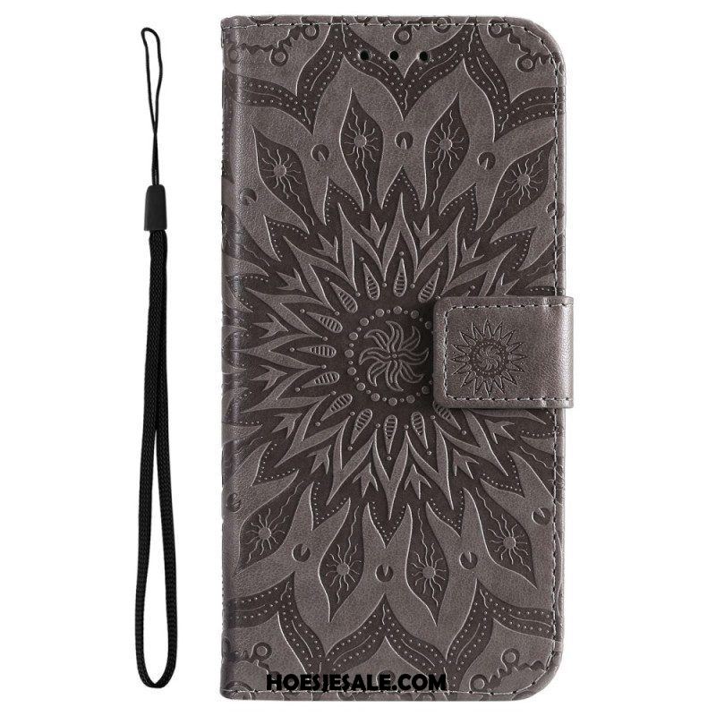 Folio-hoesje voor Samsung Galaxy A14 / A14 5G Mandala Zon Met Lanyard