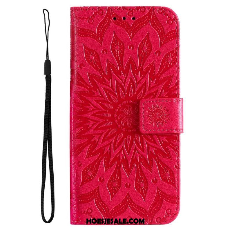 Folio-hoesje voor Samsung Galaxy A14 / A14 5G Mandala Zon Met Lanyard