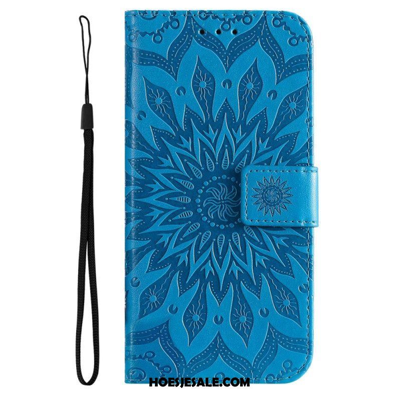 Folio-hoesje voor Samsung Galaxy A14 / A14 5G Mandala Zon Met Lanyard