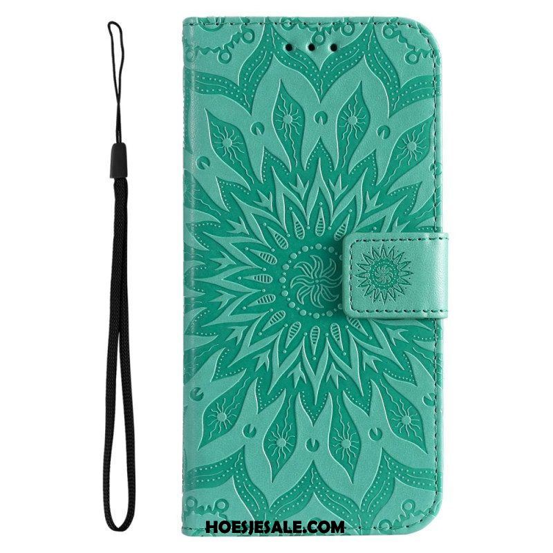 Folio-hoesje voor Samsung Galaxy A14 / A14 5G Mandala Zon Met Lanyard