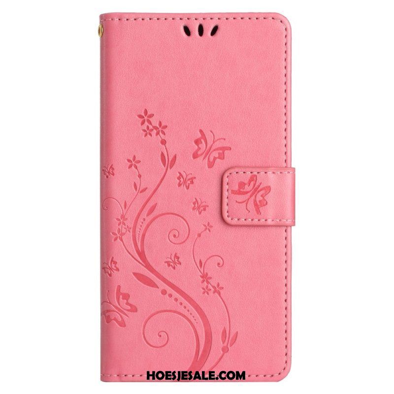 Folio-hoesje voor Samsung Galaxy A14 / A14 5G Met Ketting Bloemen String Kat