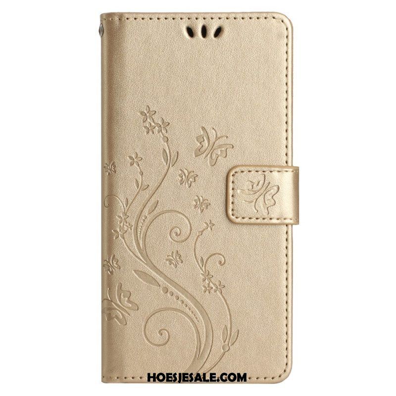 Folio-hoesje voor Samsung Galaxy A14 / A14 5G Met Ketting Bloemen String Kat