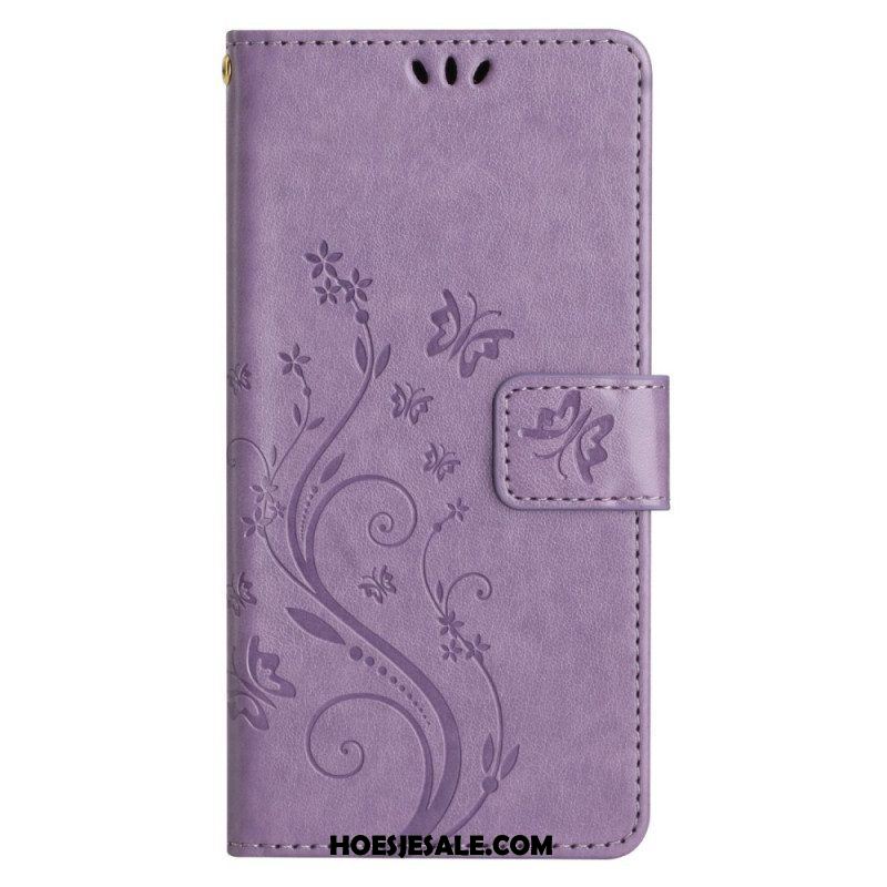 Folio-hoesje voor Samsung Galaxy A14 / A14 5G Met Ketting Bloemen String Kat