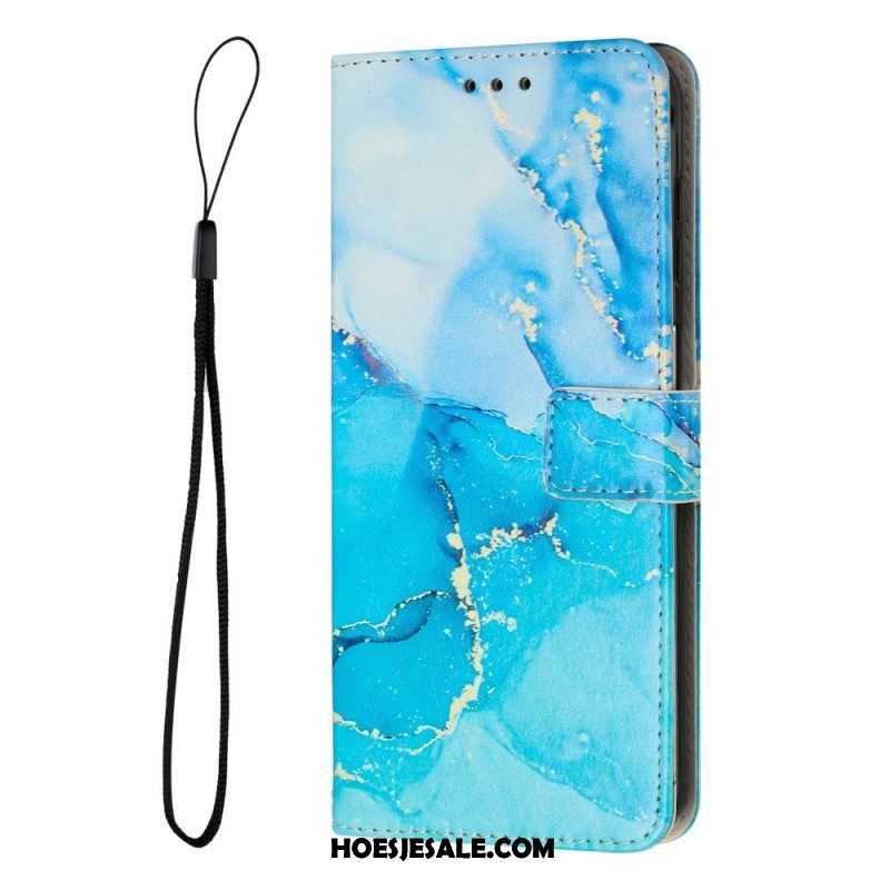 Folio-hoesje voor Samsung Galaxy A14 / A14 5G Met Ketting Marmer Strippen