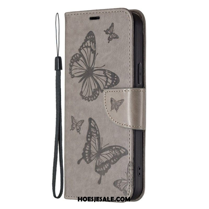 Folio-hoesje voor Samsung Galaxy A14 / A14 5G Met Ketting Vlinders Bedrukte Strappy