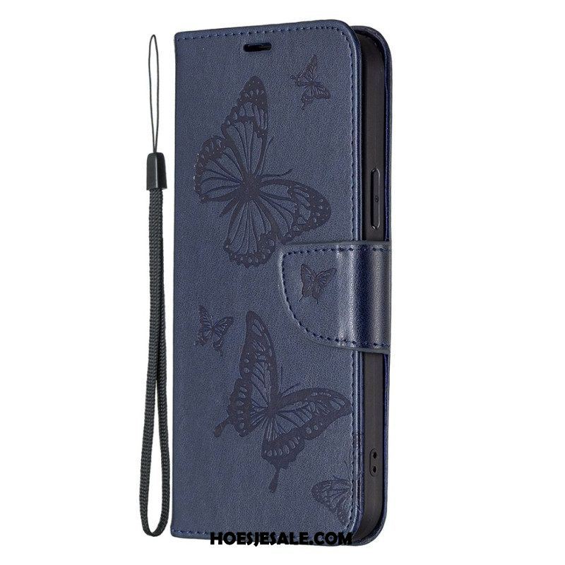 Folio-hoesje voor Samsung Galaxy A14 / A14 5G Met Ketting Vlinders Bedrukte Strappy