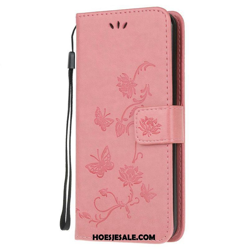 Folio-hoesje voor Samsung Galaxy A52 4G / A52 5G / A52s 5G Met Ketting String Vlinders En Bloemen