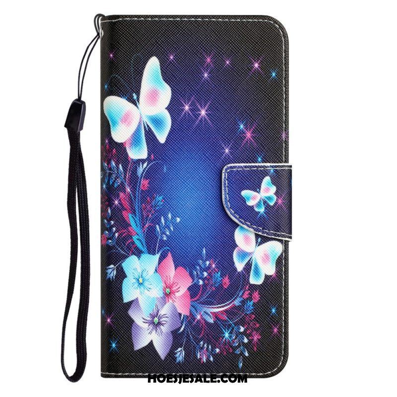 Folio-hoesje voor Samsung Galaxy A54 5G Met Ketting Fairy Vlinders Met Lanyard