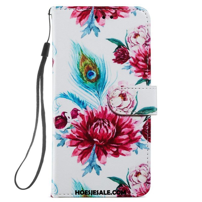 Folio-hoesje voor Samsung Galaxy A54 5G Met Ketting Strakke Bloemen