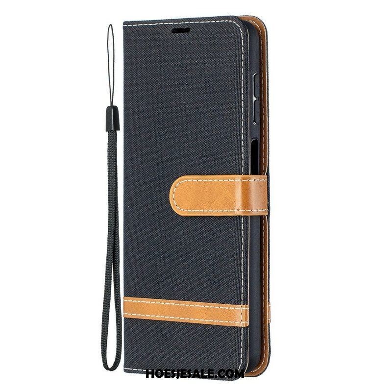 Folio-hoesje voor Samsung Galaxy M12 / A12 Met Ketting Band Van Stof En Leereffect