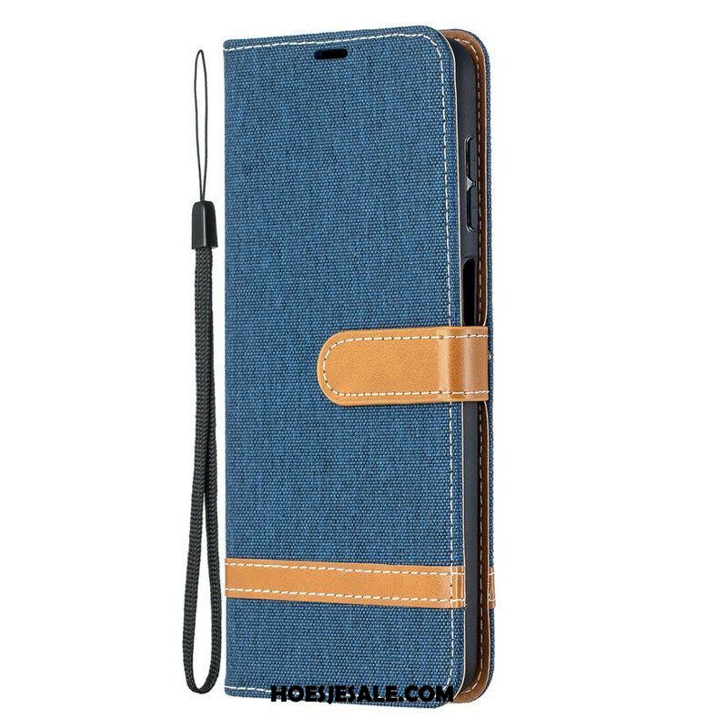 Folio-hoesje voor Samsung Galaxy M12 / A12 Met Ketting Band Van Stof En Leereffect