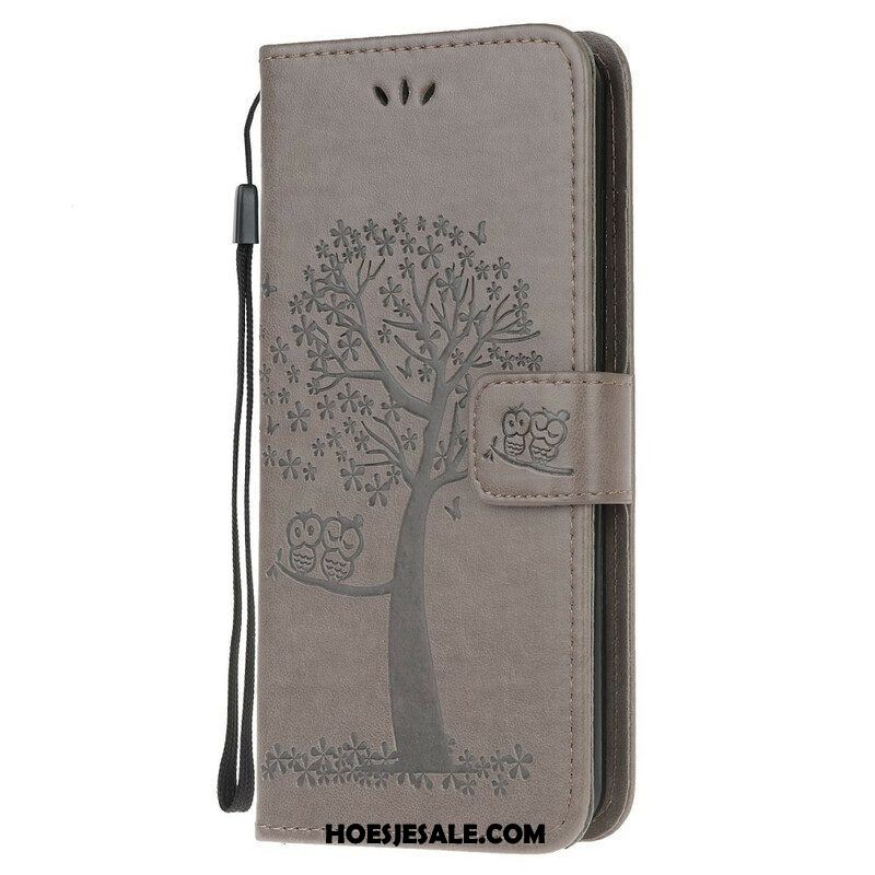 Folio-hoesje voor Samsung Galaxy M12 / A12 Met Ketting String Boom En Uilen