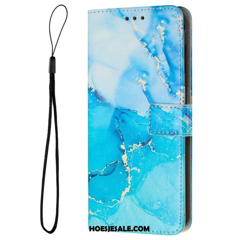 Folio-hoesje voor Samsung Galaxy M13 Marmer Met Lanyard