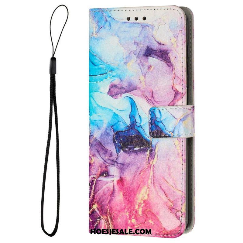 Folio-hoesje voor Samsung Galaxy M13 Marmer Met Lanyard