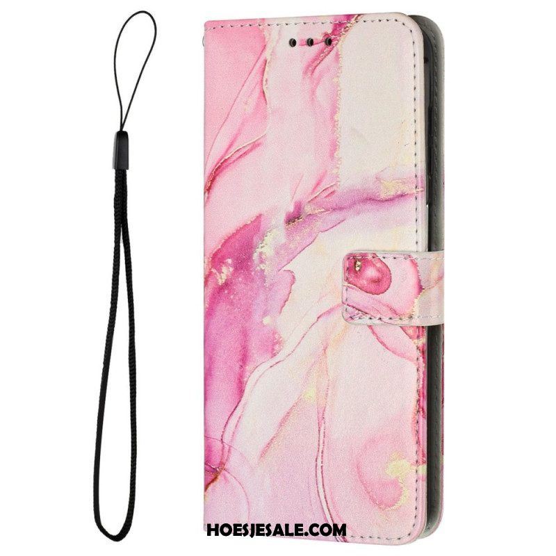 Folio-hoesje voor Samsung Galaxy M13 Marmer Met Lanyard