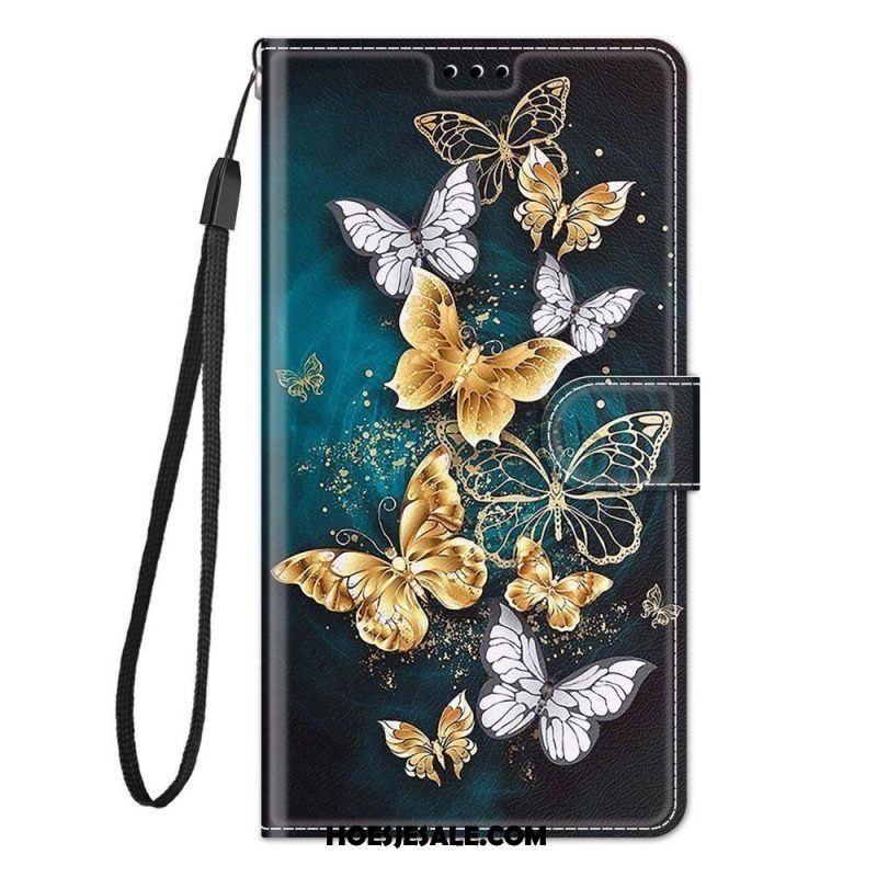 Folio-hoesje voor Samsung Galaxy M23 5G Met Ketting Riem Vlinders Waaier