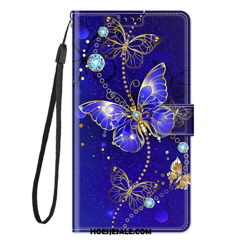 Folio-hoesje voor Samsung Galaxy M23 5G Met Ketting Riem Vlinders Waaier