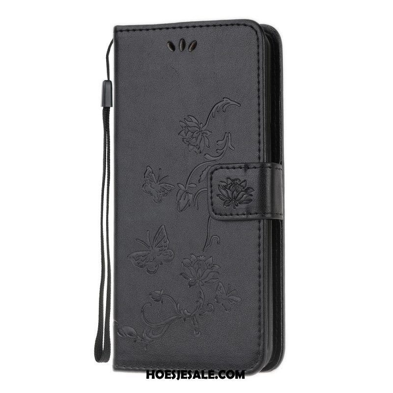 Folio-hoesje voor Samsung Galaxy M32 Met Ketting Riem Bloemen