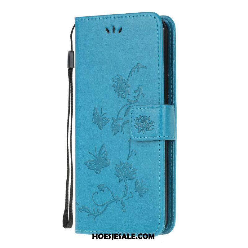 Folio-hoesje voor Samsung Galaxy M32 Met Ketting Riem Bloemen