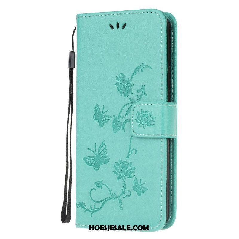 Folio-hoesje voor Samsung Galaxy M32 Met Ketting Riem Bloemen