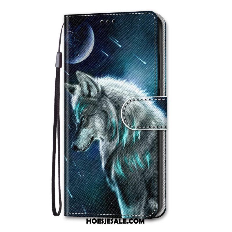 Folio-hoesje voor Samsung Galaxy M53 5G Met Ketting Lanyard Wolf