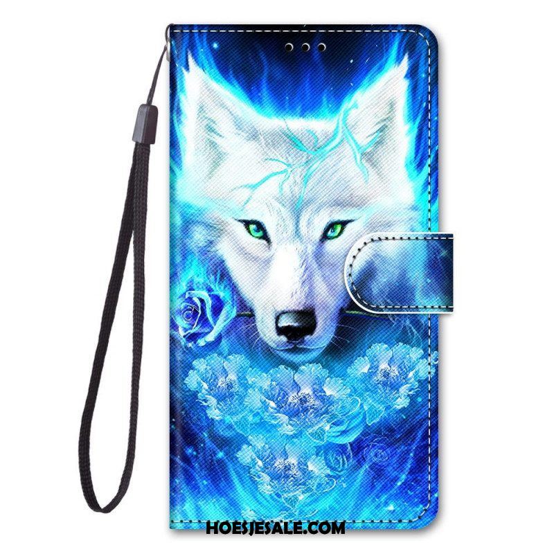 Folio-hoesje voor Samsung Galaxy M53 5G Met Ketting Lanyard Wolf