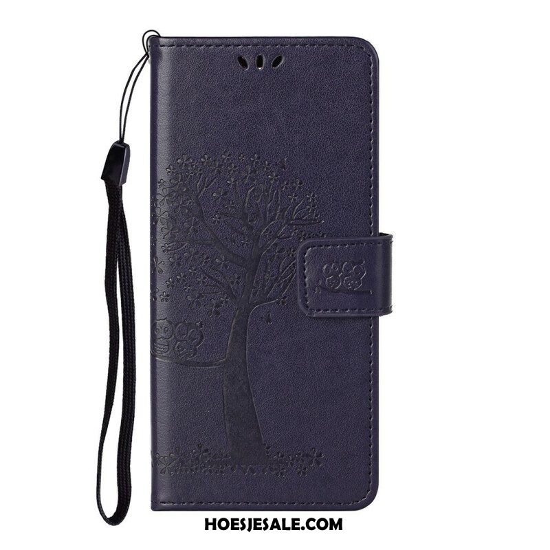 Folio-hoesje voor Samsung Galaxy S21 5G Met Ketting String Boom En Uilen