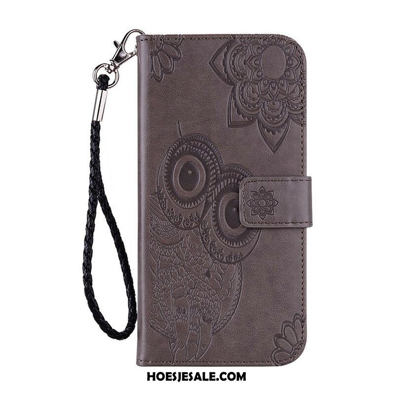 Folio-hoesje voor Samsung Galaxy S21 5G Uil Mandala En Lanyard