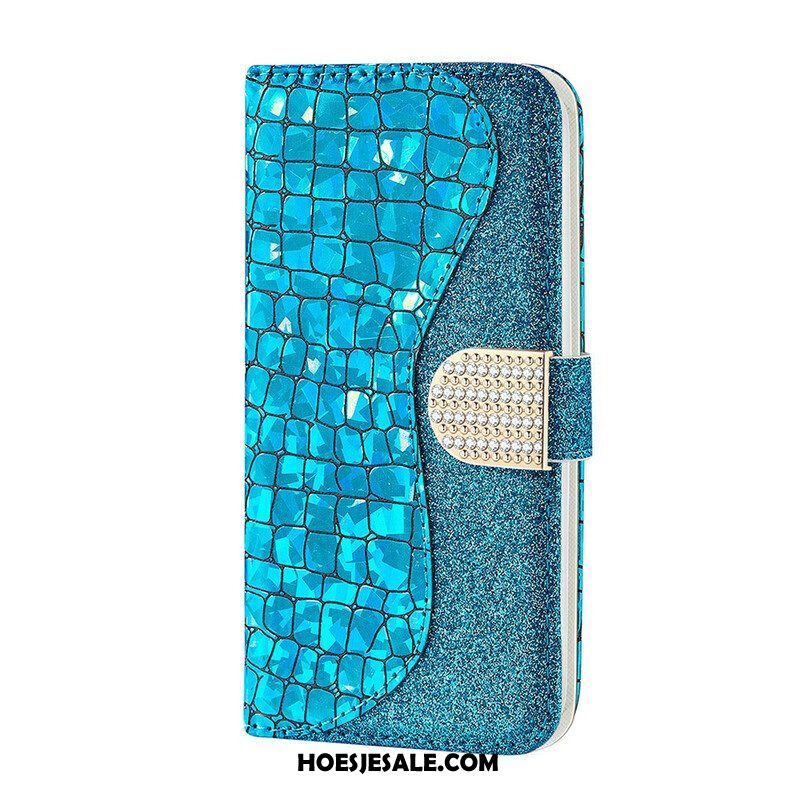 Folio-hoesje voor Samsung Galaxy S21 FE Krokodil Diamanten