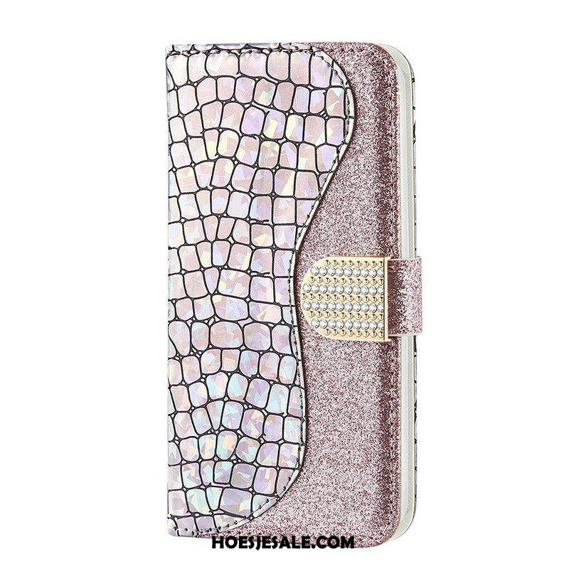 Folio-hoesje voor Samsung Galaxy S21 FE Krokodil Diamanten