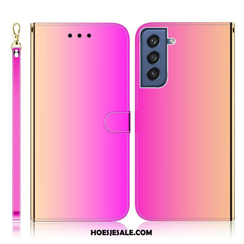 Folio-hoesje voor Samsung Galaxy S21 FE Spiegelhoes Van Imitatieleer