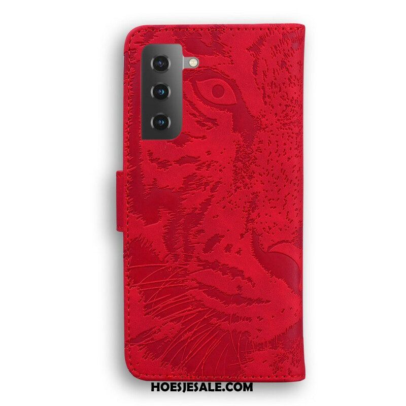 Folio-hoesje voor Samsung Galaxy S21 Plus 5G Tijger Gezicht Afdrukken