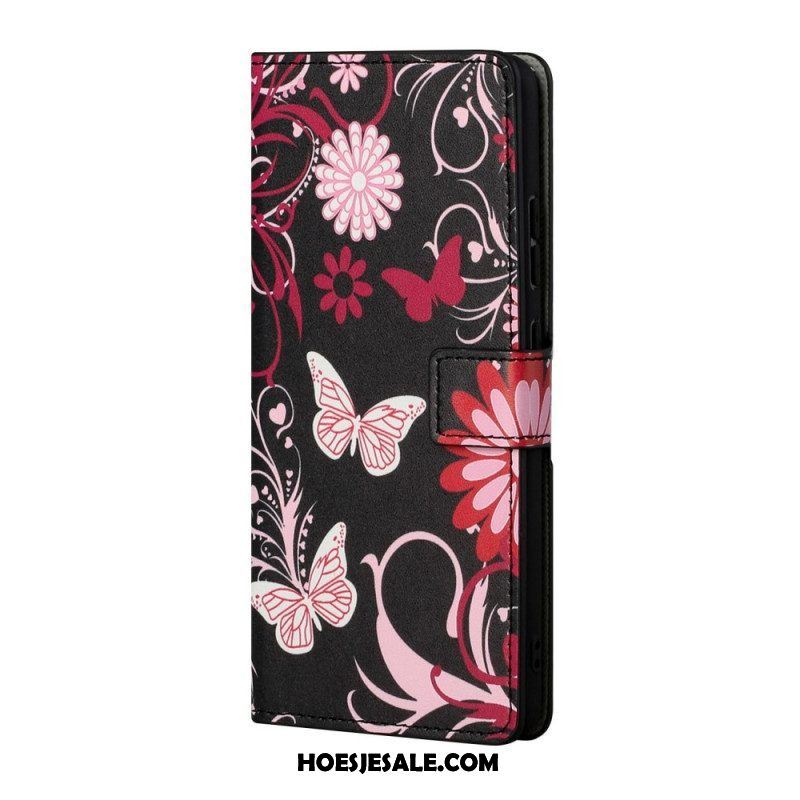 Folio-hoesje voor Samsung Galaxy S22 Plus 5G Vlinders En Bloemen