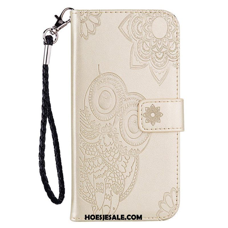 Folio-hoesje voor Samsung Galaxy S22 Ultra 5G Uil Mandala En Lanyard