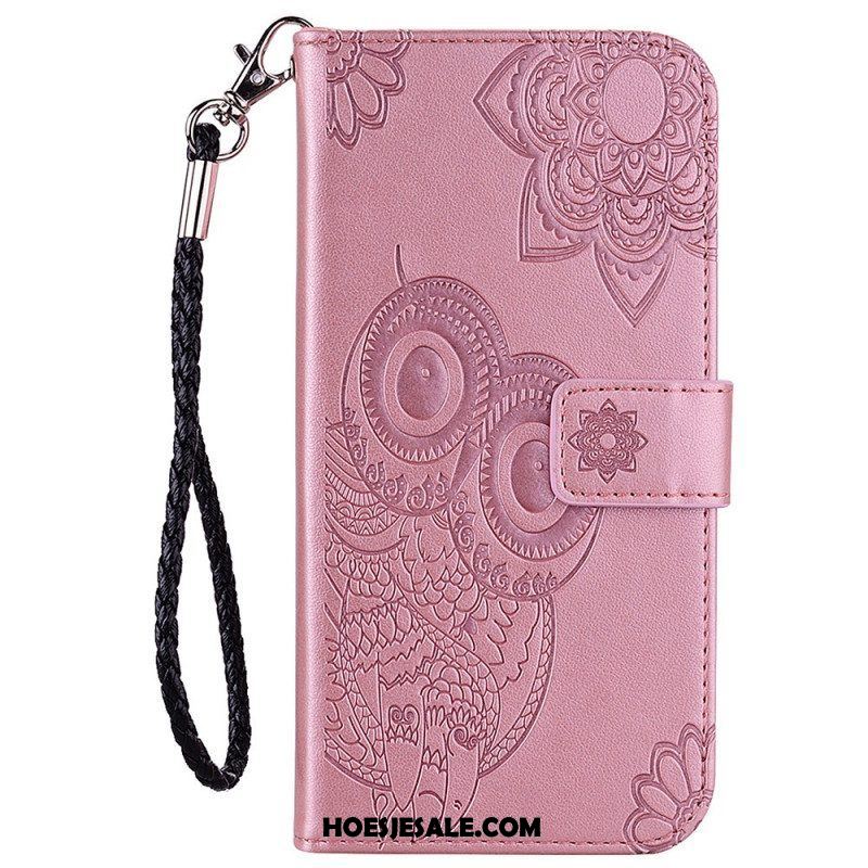 Folio-hoesje voor Samsung Galaxy S22 Ultra 5G Uil Mandala En Lanyard