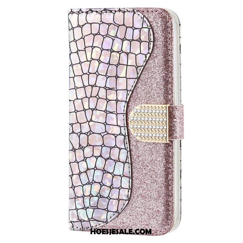 Folio-hoesje voor Samsung Galaxy S23 5G Krokodil Diamanten