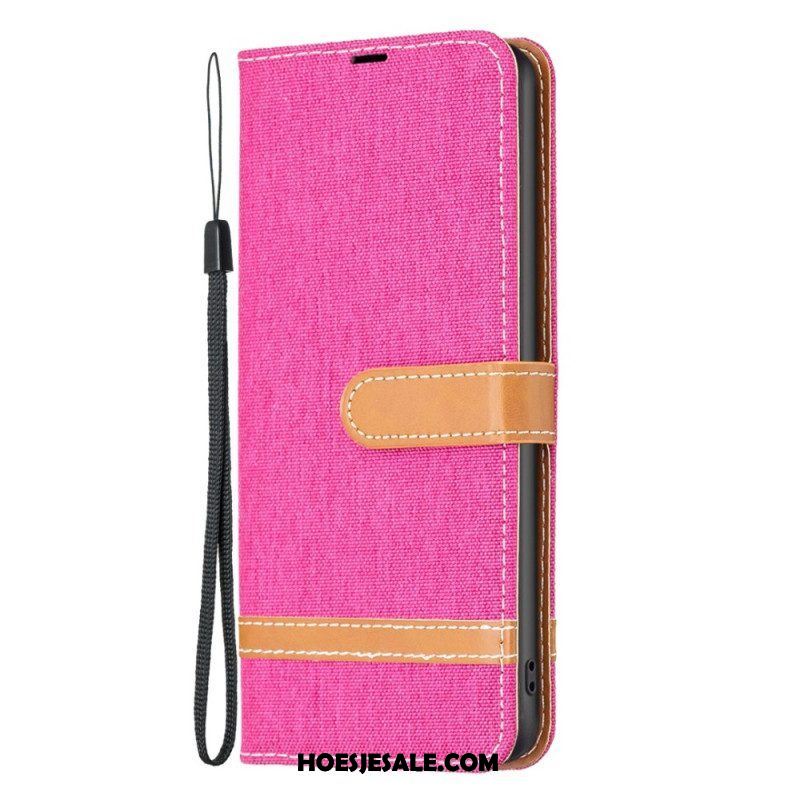 Folio-hoesje voor Samsung Galaxy S23 5G Met Ketting Band Van Stof En Leereffect