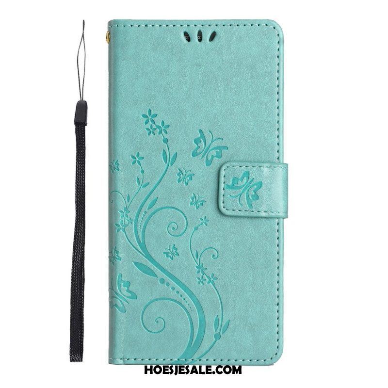 Folio-hoesje voor Samsung Galaxy S23 5G Met Ketting Strakke Bloemen