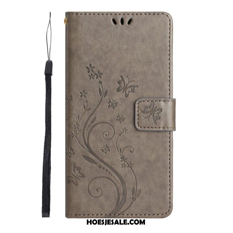 Folio-hoesje voor Samsung Galaxy S23 Plus 5G Met Ketting Strakke Bloemen