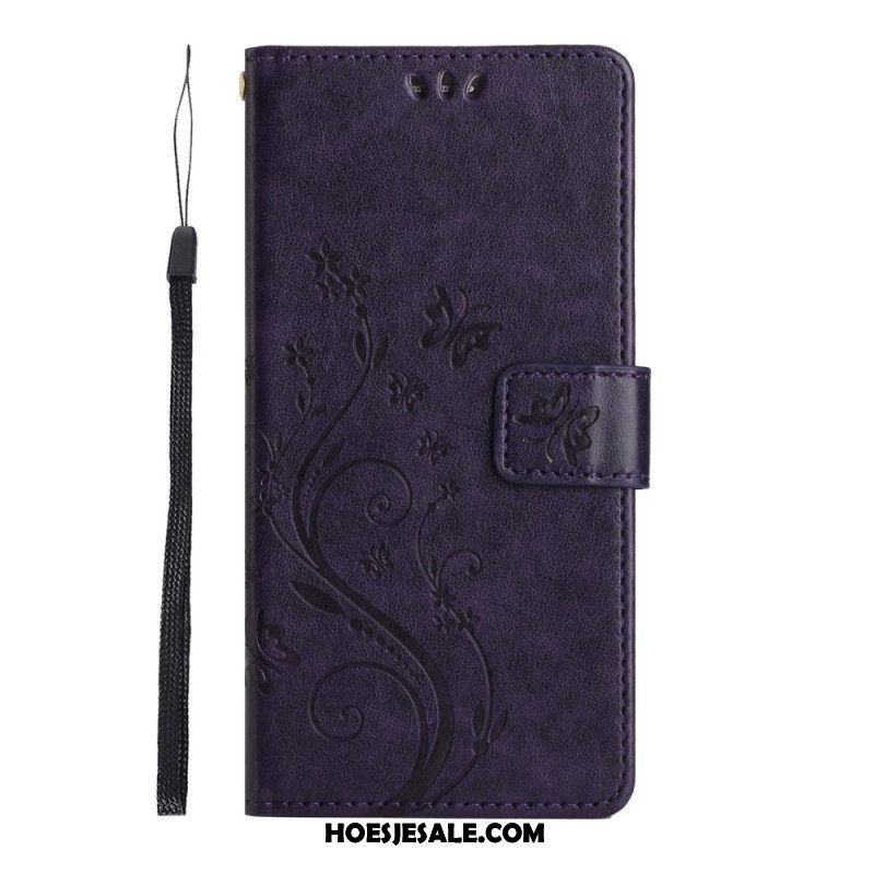 Folio-hoesje voor Samsung Galaxy S23 Plus 5G Met Ketting Strakke Bloemen