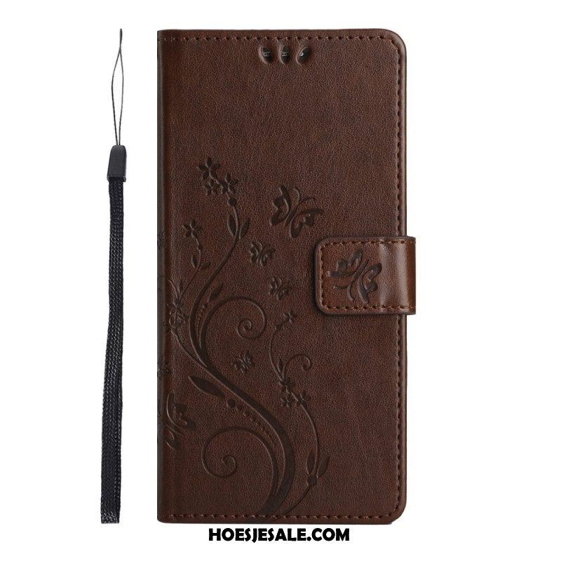 Folio-hoesje voor Samsung Galaxy S23 Plus 5G Met Ketting Strakke Bloemen