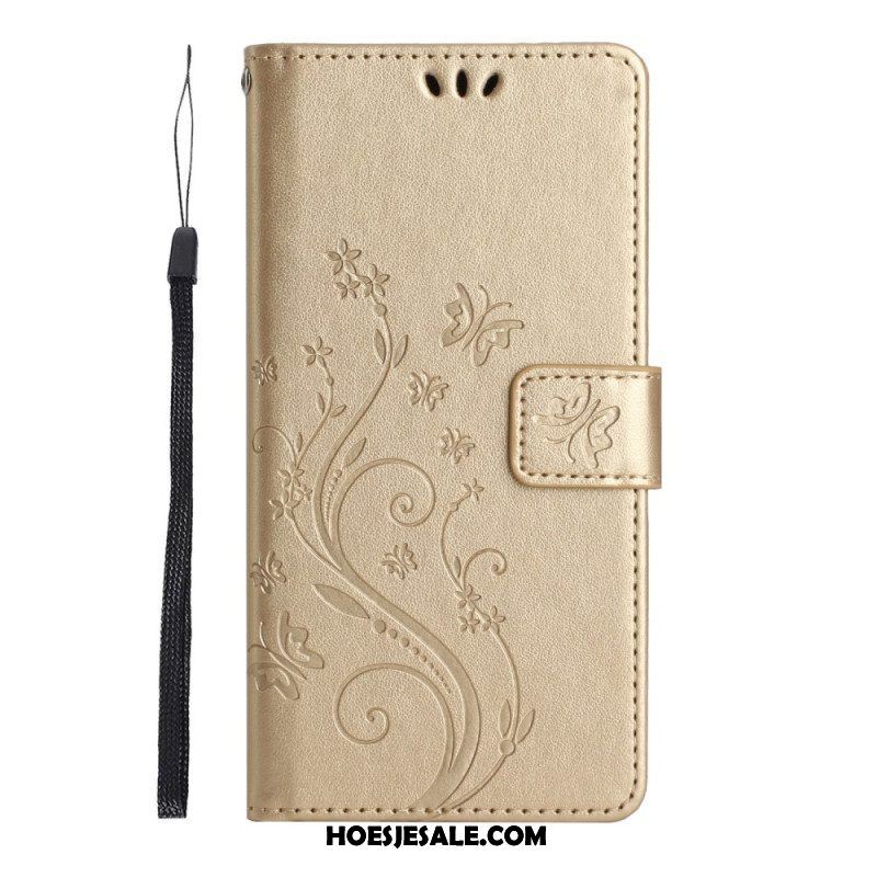 Folio-hoesje voor Samsung Galaxy S23 Plus 5G Met Ketting Strakke Bloemen