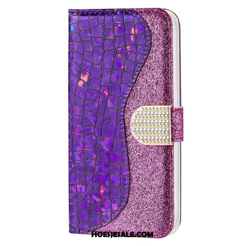 Folio-hoesje voor Samsung Galaxy S23 Ultra 5G Krokodil Diamanten