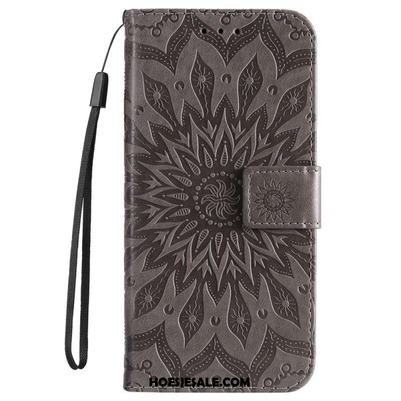 Folio-hoesje voor Samsung Galaxy S23 Ultra 5G Mandala Zon Met Lanyard