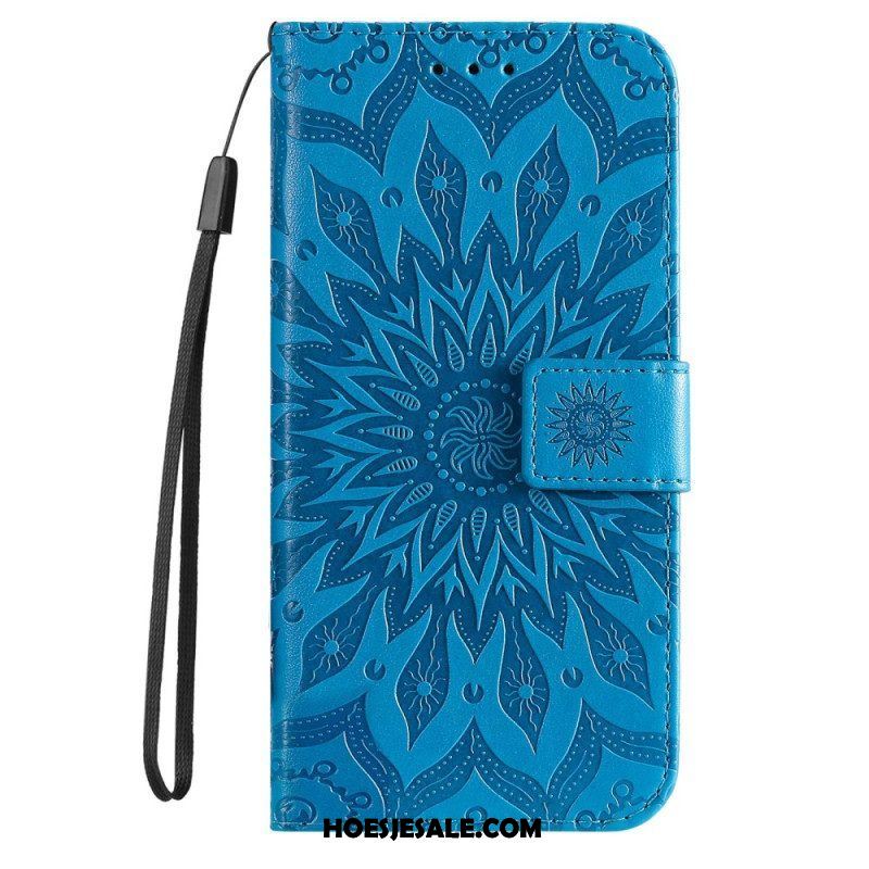 Folio-hoesje voor Samsung Galaxy S23 Ultra 5G Mandala Zon Met Lanyard