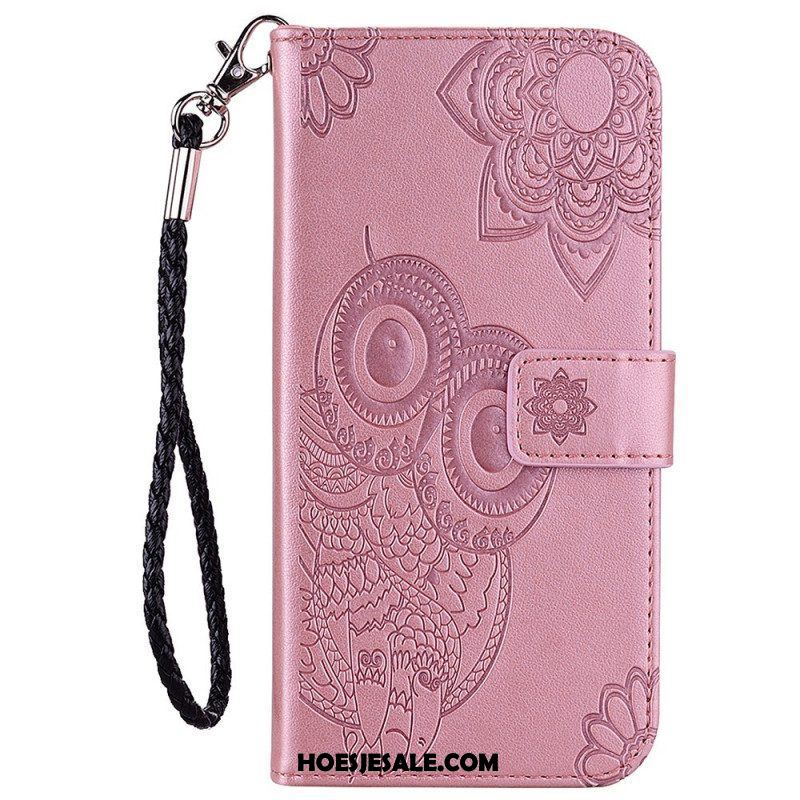 Folio-hoesje voor Samsung Galaxy S23 Ultra 5G Uil Mandala En Lanyard