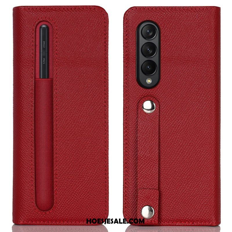 Folio-hoesje voor Samsung Galaxy Z Fold 3 5G Echt Lederen Pennenhouder En Riem